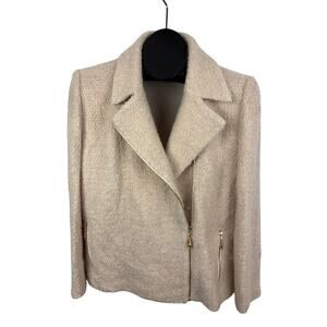 VTG St. John Collection Marie Gray‎ Jacket Cream Asymmetrical Zip Wool USA Sz 12
